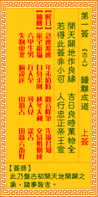 观音灵签1签，观音灵签第一签：锺离成道（上签）