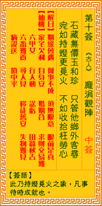 观音灵签10签，观音灵签第十签：庞涓观阵（中签）