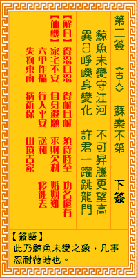 观音灵签2签，观音灵签第二签：苏秦不第（中下签）