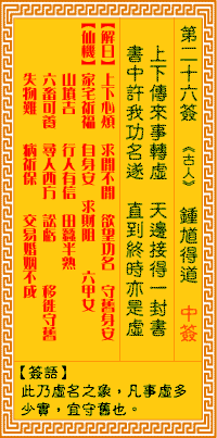 观音灵签26签，观音灵签第二十六签：二六签 钟馗得道（中下签）