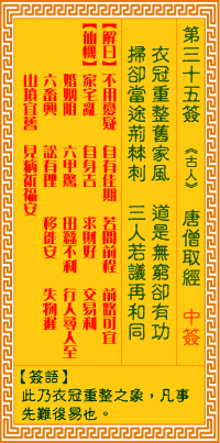 观音灵签35签，观音灵签第三十五签：三五签 唐僧取经（中签）