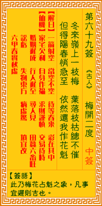 观音灵签69签，观音灵签第六十九签：六九签 梅开二度（中签）