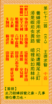 观音灵签72签，观音灵签第七十二签：七二签 王莽求贤（中签）