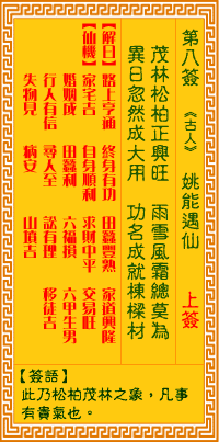 观音灵签8签，观音灵签第八签：姚能遇仙（上签）