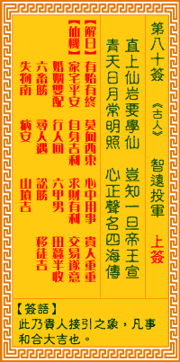 观音灵签80签，观音灵签第八十签：八十签 智远投军（上签）