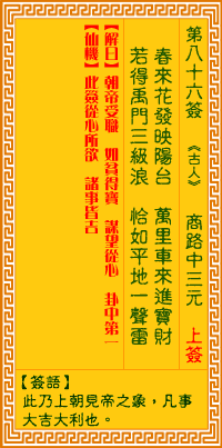 观音灵签86签，观音灵签第八十六签：八六签 商辂中三元（上签）
